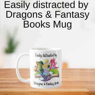 Caneca De Café Facilmente distraído por Dragões e Livros de Fanta