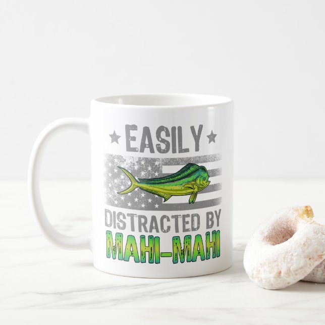 Caneca De Café Facilmente distraído por Mahi Mahi, Pescadores e B (Com Donut)