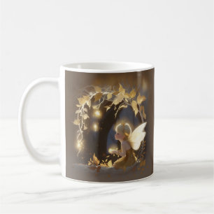 Caneca De Café Fada Adorável do Outono com Flores Reluzentes