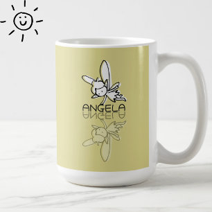 Caneca De Café Fada Amarela Reflexo Doodle Nome Personalizado