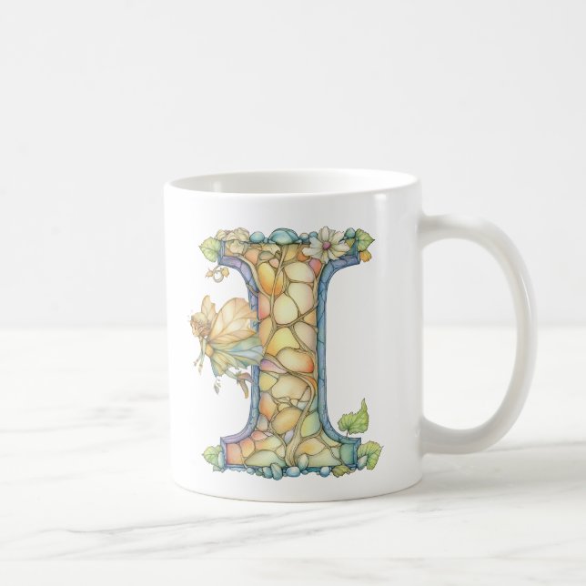 Caneca De Café Fada Arco-íris Inicial 'I'  (Direita)
