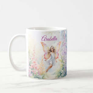 Caneca De Café Fada bonito de borboleta de Pastel em Jardim Flor