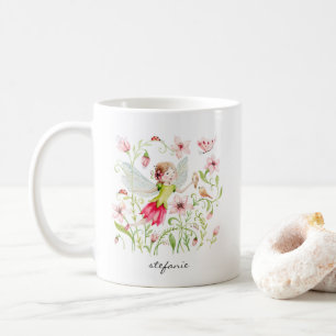 Caneca De Café Fada Bonito e Floral Rosa