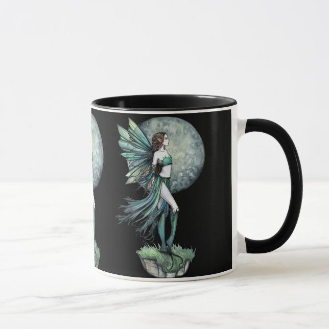 Caneca de Café Fada da Lua Verde Bonita (Direita)