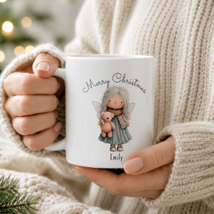 Caneca De Café Fada de Natal Fofa Personalizada e Ursinho