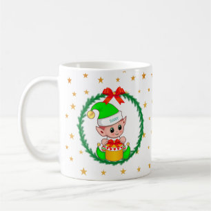 Caneca De Café Fada de Natal Verde Fofo, Grinalda de Pinheiro & E