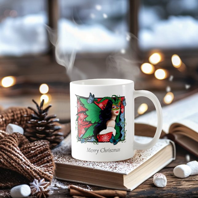 Caneca De Café Fada de Solstício Verde Vermelho (Criador carregado)
