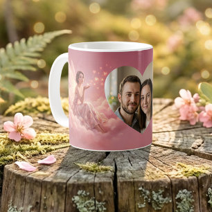 Caneca De Café Fada do Dia dos Namorados em Nuvens Cor-de-Rosa Ar