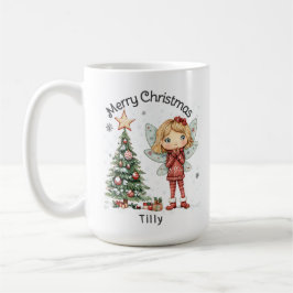 Caneca De Café Fada e árvore de Natal Personalizada e Bonita
