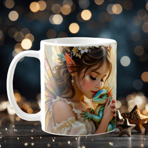 Caneca De Café Fada e Dragão Místico Personalizado