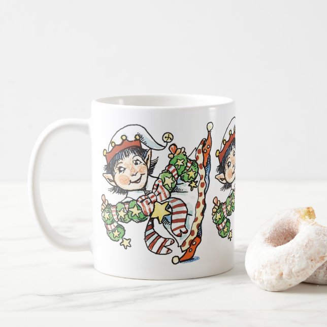 Caneca De Café Fada Feliz Fofo Dançando, Desenho Animado de Natal (Com Donut)