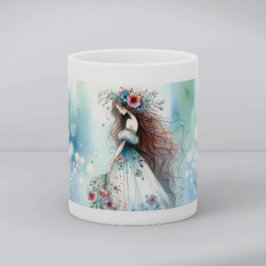 Caneca De Café Fada Flor Etérea em Paisagem de Sonho em Aquarela