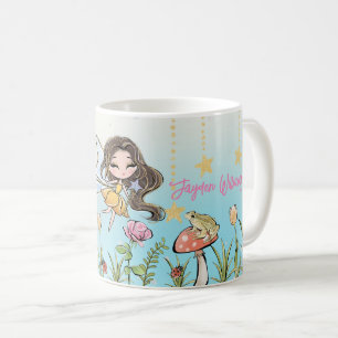 Caneca De Café Fada Floral Castanho Cabelo Menina Personalizada C