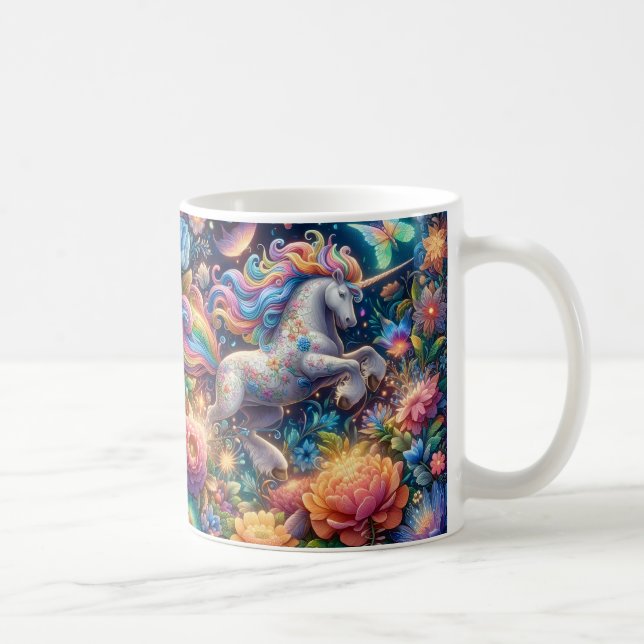 Caneca De Café Fada Unicórnio Caprichosa Floral (Direita)