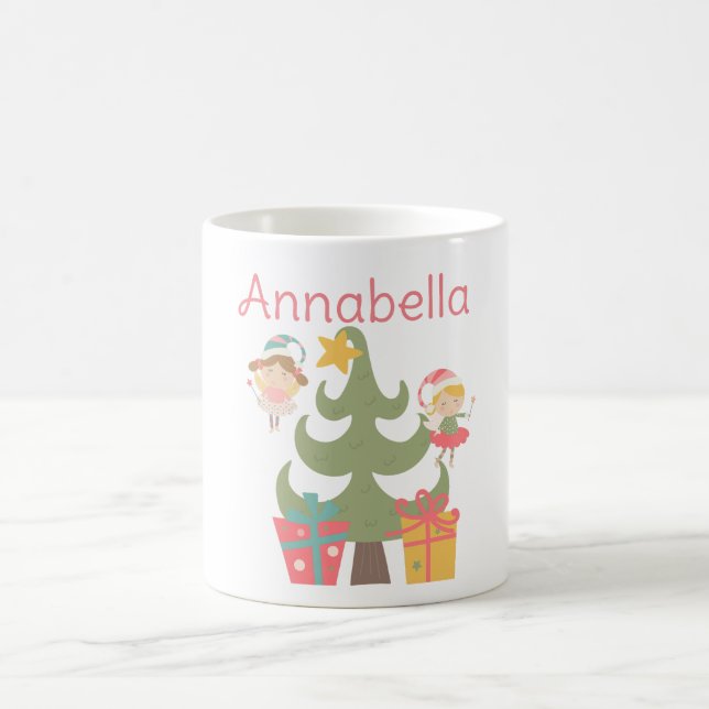 Caneca De Café Fadas de Natal Fofas Nome Personalizado (Centro)