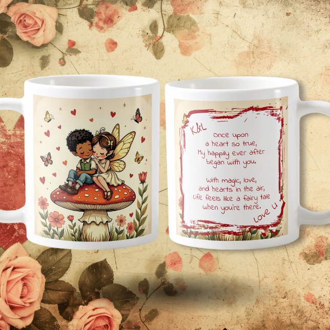 Caneca De Café Fadas Românticas Doces e Poema de Amor (Criador carregado)