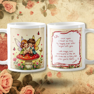 Caneca De Café Fadas Românticas Doces e Poema de Amor