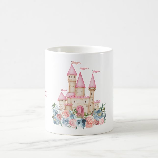 Caneca De Café Fairytale Castle Fantasy Monograma Nome Floral Kid (Centro)