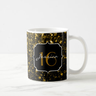 Caneca De Café Faíscas brilhantes douradas escuras