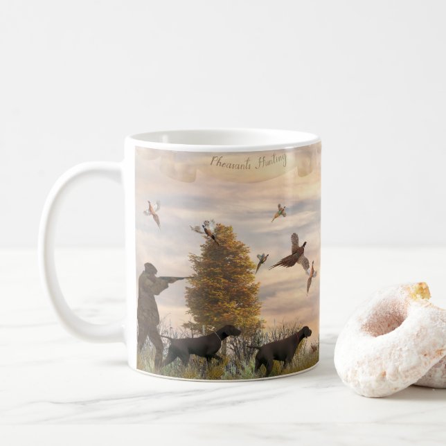 Caneca De Café Faisões caçando com a praça de curta distância ale (Com Donut)