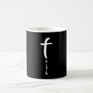 Caneca De Café Faith Cross Black and White Typography Simples