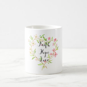 Caneca De Café Faith Hope ama Coração Floral Cor-de-Água Rosa