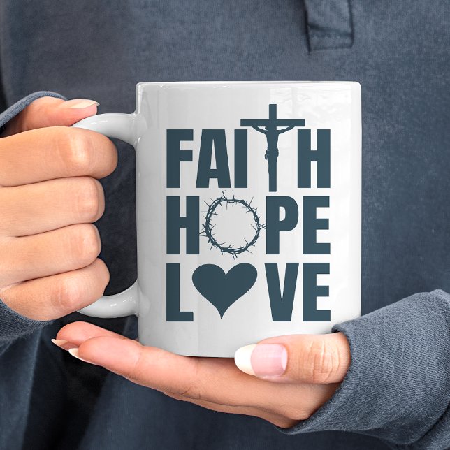 Caneca De Café Faith Hope ama Jesus Religião Cristã (Embrace faith with our finely crafted mug, expressing your beliefs with refined style.)