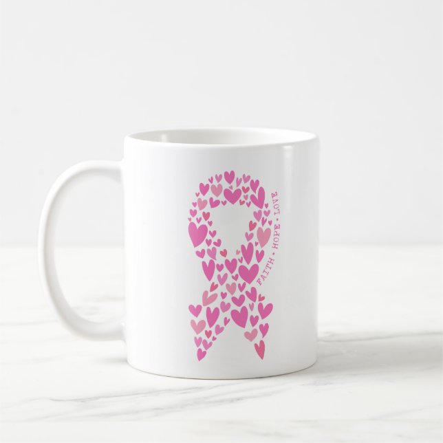 Caneca De Café Faith Hope Breast Cancer Pink Ribbon Awareness (Esquerda)