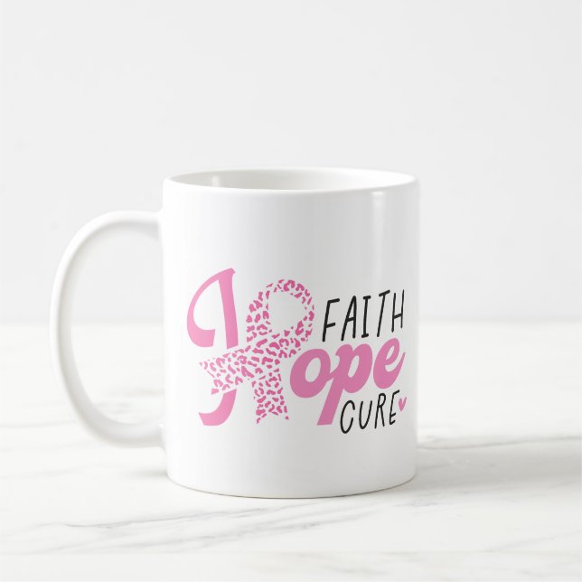 Caneca De Café Faith Hope Cure Breast Cancer Pink Ribbon (Esquerda)