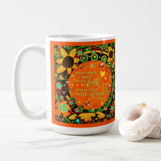 Caneca De Café Faith Miracle Cita Floral Bumblebes Irelyn (Com Donut)