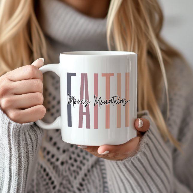 Caneca De Café Faith Move Montanhas Bíblia Verso (Express your faith boldly and stylishly with our durable, meaningful "Faith Moves Mountains" mug.)