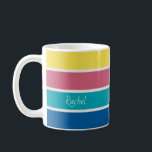 Caneca De Café Faixa de Bloqueio de Paleta de Cores Feliz<br><div class="desc">Adicione o seu nome a esta caneca alegre e feliz com uma faixa vibrante de blocos coloridos. A design tem uma paleta de cores moderna de azul,  pavão,  vermelho suave,  amarelo e nuvem.</div>
