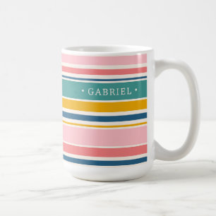 Caneca De Café Faixa de cores com o ambiente de praia Adicione
