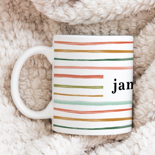 Caneca De Café Faixa Personalizada de Cores de Água (Personalized Watercolor Stripe Coffee Mug)