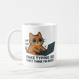 Caneca De Café Fake typing so they think I'm busy cat working