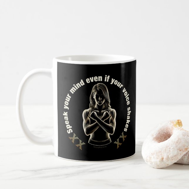 Caneca De Café Fale sua mente mesmo que sua voz trema! (Com Donut)