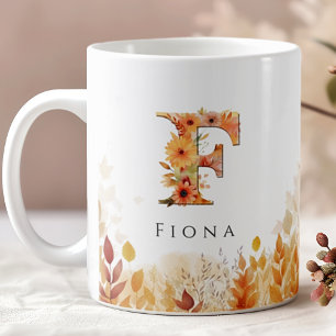 Caneca De Café Fall deixa monograma - letra F com nome