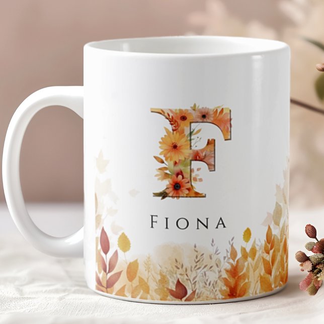Caneca De Café Fall deixa monograma - letra F com nome (Criador carregado)
