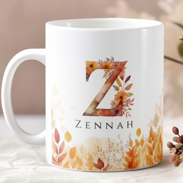 Caneca De Café Fall Deixa Monograma Personalizado Letra Inicial Z (Criador carregado)
