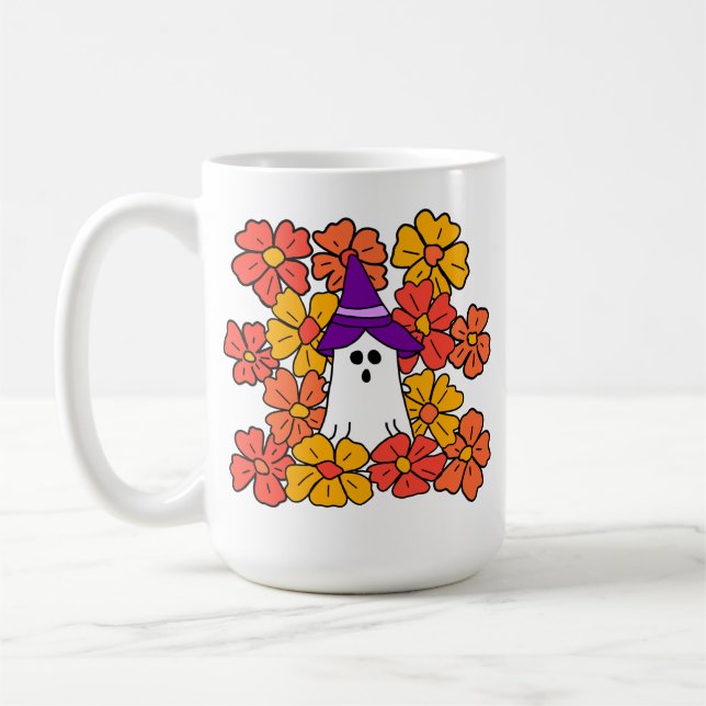 Caneca De Café Fall Floral Halloween Ghost (Esquerda)