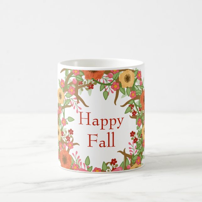 Caneca De Café Fall Floral Wreath Feliz (Centro)