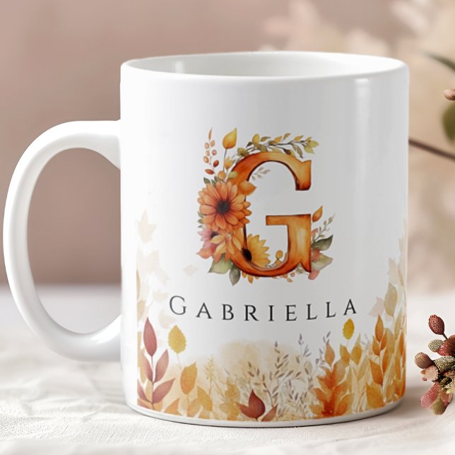 Caneca De Café Fall Foliage Monograma - Letra G (Criador carregado)
