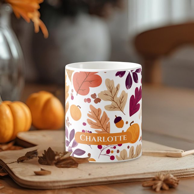 Caneca De Café Fall Mug Personalizado - Autumn Leaves & Acorns Na (Criador carregado)