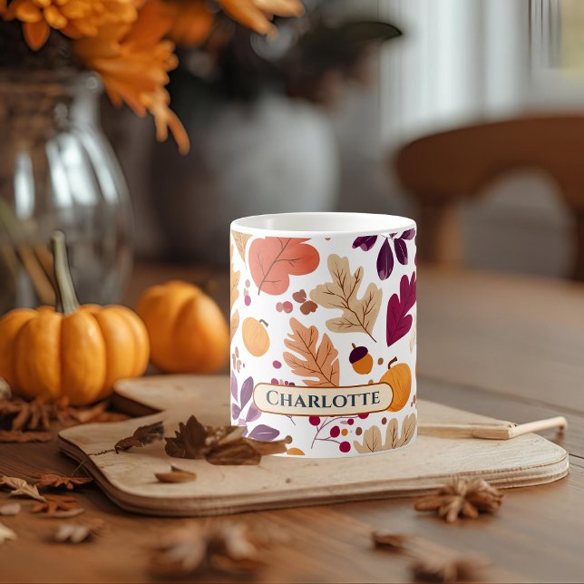 Caneca De Café Fall Mug Personalizado - Autumn Leaves & Acorns Na (Criador carregado)