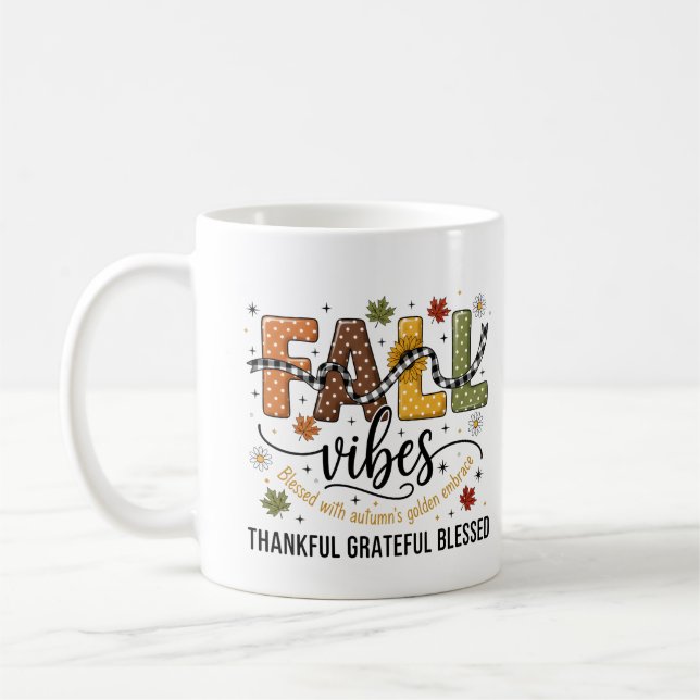 Caneca De Café Fall Vibes Mug – Thankful, Grateful, Blessed Autum (Esquerda)