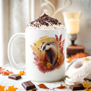 Caneca De Café Fall Vibes Watercolor Badger -