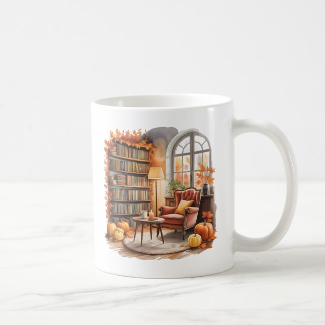 Caneca De Café Fall Window Reading Mug — Cozy Chair & Books (Direita)