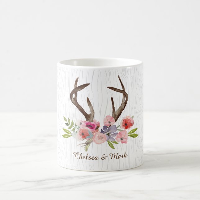 Caneca De Café Falso Bois dos Wildflowers dos Antlers dos cervos (Centro)