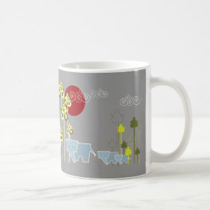 Caneca De Café Família bonito lunática do elefante em árvores