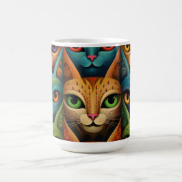 Caneca De Café Família Cat Colorida Whimsical 2b